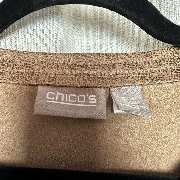 2/$30 Chicos Faux Suede Leather Open Front Jacket Size L Brown Boho Western - Picture 6 of 11